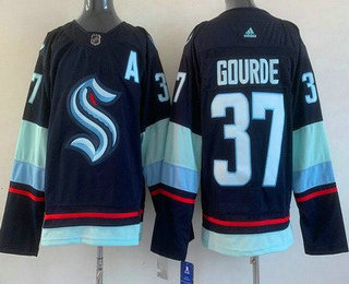 Men's Seattle Kraken #37 Yanni Gourde Navy Stitched Jersey