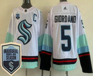 Men's Seattle Kraken #5 Mark Giordano White 2021-22 Season Inaugural Stitched Jersey