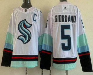 Men's Seattle Kraken #5 Mark Giordano White Stitched Jersey