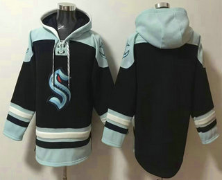 Men's Seattle Kraken Blank Navy Blue Ageless Must Have Lace Up Pullover Hoodie