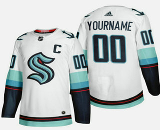 Men's Seattle Kraken Custom Adidas 2021-22 White Away Authentic Stitched NHL Jersey