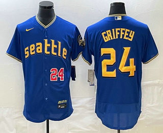 Men's Seattle Mariners #24 Ken Griffey Number Blue 2023 City Connect Flex Base Stitched Jersey 01