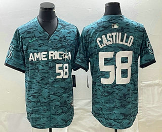 Men's Seattle Mariners #58 Diego Castillo Number Teal 2023 All Star Stitched Baseball Jersey