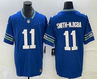 Men's Seattle Seahawks #11 Jaxon Smith Njigba Blue 2023 FUSE Vapor Limited Throwback Stitched Jersey