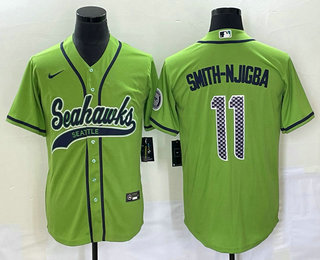 Men's Seattle Seahawks #11 Jaxon Smith Njigba Green With Patch Cool Base Stitched Baseball Jersey