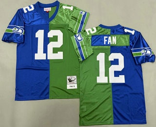 Men's Seattle Seahawks #12 Fan Blue Green Split Throwback Jersey