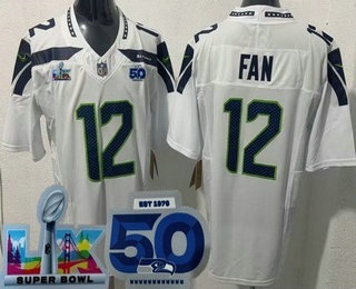 Men's Seattle Seahawks #12 Fan Limited White 50th LX FUSE Vapor Jersey