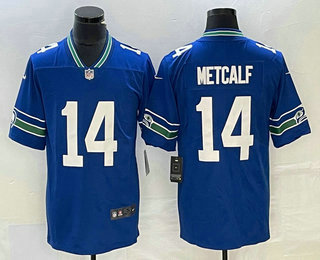 Men's Seattle Seahawks #14 DK Metcalf Blue Limited Stitched Throwback Jersey