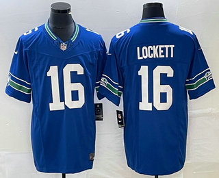 Men's Seattle Seahawks #16 Tyler Lockett Blue 2023 FUSE Vapor Limited Throwback Stitched Jersey