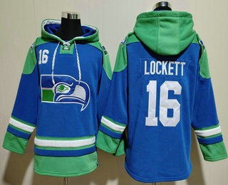 Men's Seattle Seahawks #16 Tyler Lockett Blue Ageless Must Have Lace Up Pullover Hoodie
