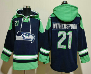 Men's Seattle Seahawks #21 Devon Witherspoon Navy Blue Ageless Must Have Lace Up Pullover Hoodie