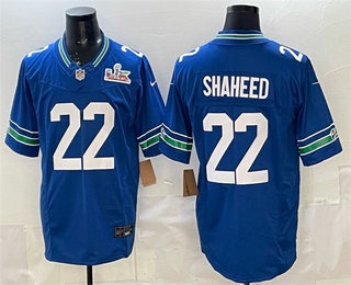 Men's Seattle Seahawks #22 Rashid Shaheed Limited Blue Super Bowl LX Patch And 50TH Throwback FUSE Vapor Jersey