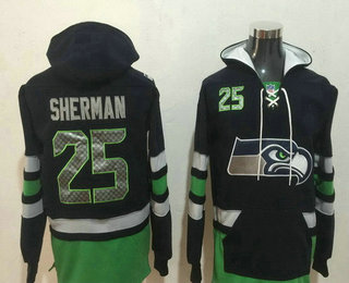 Men's Seattle Seahawks #25 Richard Sherman NEW Navy Blue Pocket Stitched NFL Pullover Hoodie
