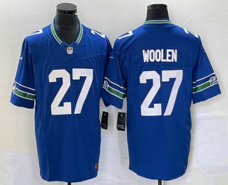 Men's Seattle Seahawks #27 Tariq Woolen Blue 2023 FUSE Vapor Limited Throwback Stitched Jersey