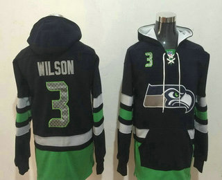 Men's Seattle Seahawks #3 Russell Wilson NEW Navy Blue Pocket Stitched NFL Pullover Hoodie