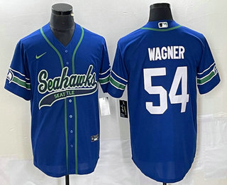 Men's Seattle Seahawks #54 Bobby Wagner Blue With Patch Cool Base Stitched Baseball Jersey