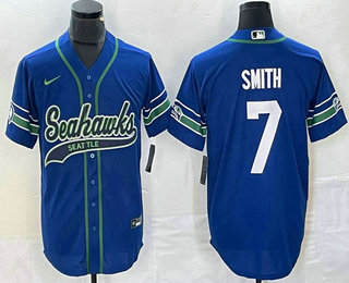 Men's Seattle Seahawks #7 Geno Smith Royal Throwback Cool Base Stitched Baseball Jersey