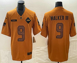 Men's Seattle Seahawks #9 Kenneth Walker III Brown 2023 Salute To Service Limited Stitched Jersey