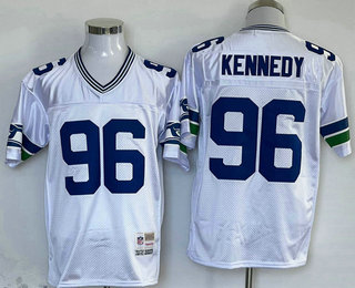 Men's Seattle Seahawks #96 Cortez Kennedy White Throwback Jersey