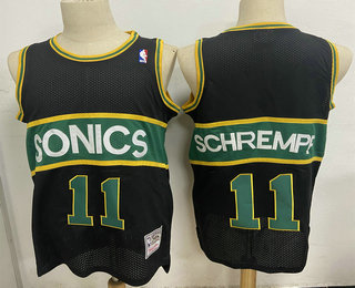 Men's Seattle SuperSonics #11 Detlef Schrempf Black Hardwood Classics Soul Swingman Throwback Jersey