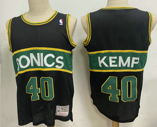Men's Seattle SuperSonics #40 Shawn Kemp Black Hardwood Classics Soul Swingman Throwback Jersey