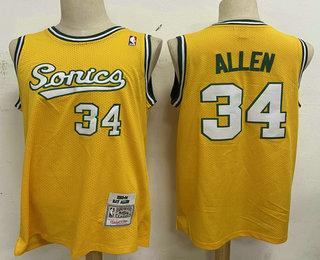 Men's Seattle Supersonics #34 Ray Allen Yellow Hardwood Classics Soul Swingman Throwback Jersey