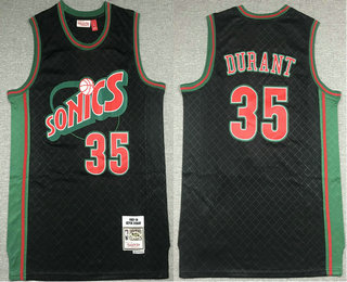 Men's Seattle Supersonics #35 Kevin Durant 2007-08 Black Green Hardwood Classics Soul Swingman Throwback Jersey