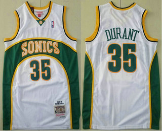 Men's Seattle Supersonics #35 Kevin Durant 2007-08 White Hardwood Classics Soul Swingman Stitched NBA Throwback Jersey