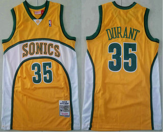 Men's Seattle Supersonics #35 Kevin Durant 2007-08 Yellow Hardwood Classics Soul Swingman Stitched NBA Throwback Jersey