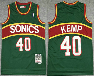Men's Seattle Supersonics #40 Shawn Kemp 1994-95 Green With Red Hardwood Classics Soul Swingman Throwback Jersey