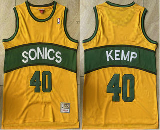 Men's Seattle Supersonics #40 Shawn Kemp 1994-95 Yellow Hardwood Classics Soul Swingman Throwback Jersey