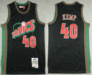 Men's Seattle Supersonics #40 Shawn Kemp 1995-96 Black Green Hardwood Classics Soul Swingman Throwback Jersey