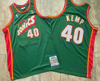 Men's Seattle Supersonics #40 Shawn Kemp 1995-96 Green Hardwood Classics Soul AU Throwback Jersey