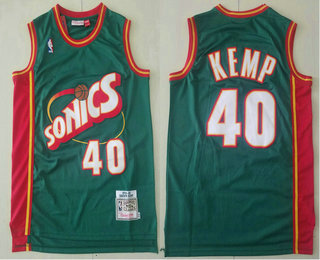 Men's Seattle Supersonics #40 Shawn Kemp 1995-96 Green Hardwood Classics Soul Swingman Throwback Jersey