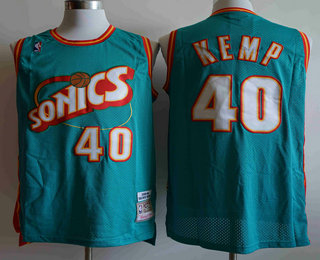 Men's Seattle Supersonics #40 Shawn Kemp 1995-96 Light Blue Hardwood Classics Soul Swingman Throwback Jersey