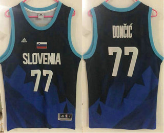 Men's Slovenija Telemach #77 Doncic Luka Navy Blue Tokyo Olympics Swingman Jersey