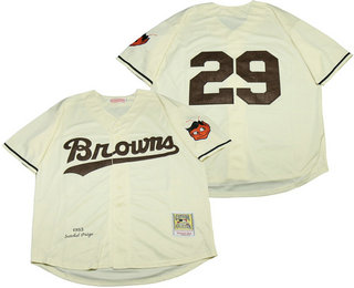 Men's St. Louis Browns #29 Satchel Paige 1953 Cream Mitchell & Ness Throwback Jersey