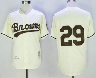 Men's St. Louis Browns #29 Satchel Paige Cream 1953 Throwback Stitched MLB Mitchell & Ness Jersey