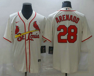 Men's St. Louis Cardinals #28 Nolan Arenado Cream Stitched MLB Cool Base Nike Jersey