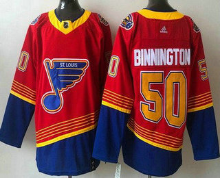 Men's St Louis Blues #50 Jordan Binnington Red 2021 Reverse Retro Authentic Jersey