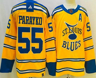 Men's St Louis Blues #55 Colton Parayko Yellow 2022 Reverse Retro Authentic Jersey