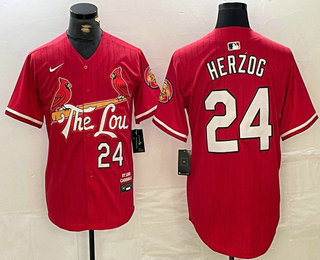 Men's St Louis Cardinals #24 Whitey Herzog Red 2024 City Connect Limited Stitched Baseball Jersey