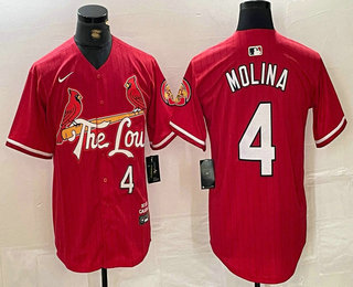 Men's St Louis Cardinals #4 Yadier Molina Red 2024 City Connect Limited Stitched Baseball Jersey