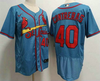 Men's St Louis Cardinals #40 Willson Contreras Blue Stitched MLB Flex Base Nike Jersey