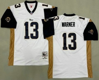 Men's St Louis Rams #13 Kurt Warner White 2001 Throwback Jersey