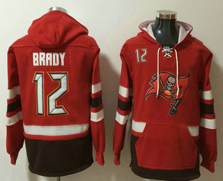 Men's Tampa Bay Buccaneers #12 Tom Brady NEW Red Pocket Stitched NFL Pullover Hoodie