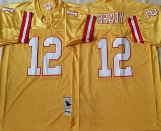 Men's Tampa Bay Buccaneers #12 Tom Brady Yellow Throwback Jersey