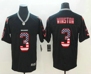 Men's Tampa Bay Buccaneers #3 Jameis Winston 2018 USA Flag Fashion Black Color Rush Stitched Nike Limited Jersey