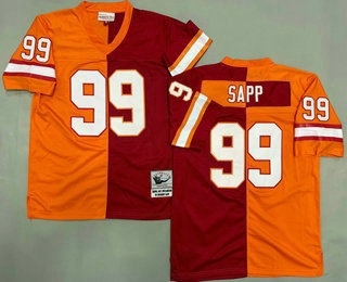 Men's Tampa Bay Buccaneers #99 Warren Sapp Red Yellow Split Throwback Jersey