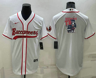 Men's Tampa Bay Buccaneers White Team Big Logo With Patch Cool Base Stitched Baseball Jersey